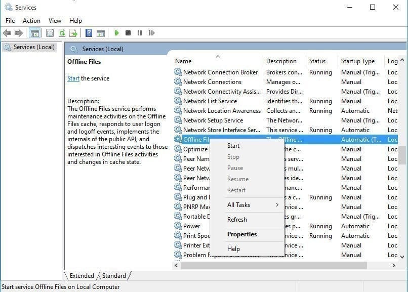 restart offline files service