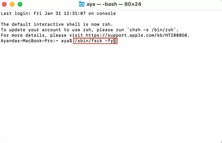 run the fsck command terminal