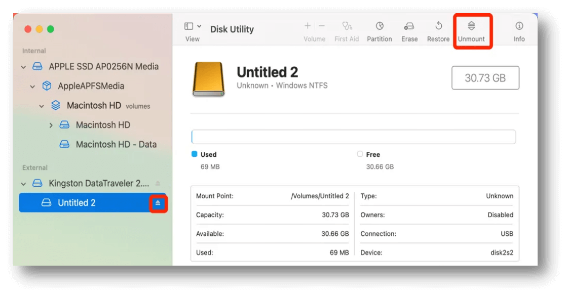 disk utility unmount disk