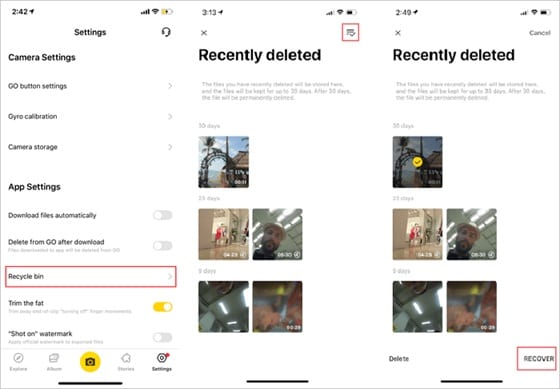 insta360 recycle bin