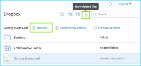 restore from deleted files folder