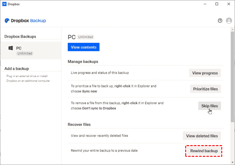 rewind backup dropbox