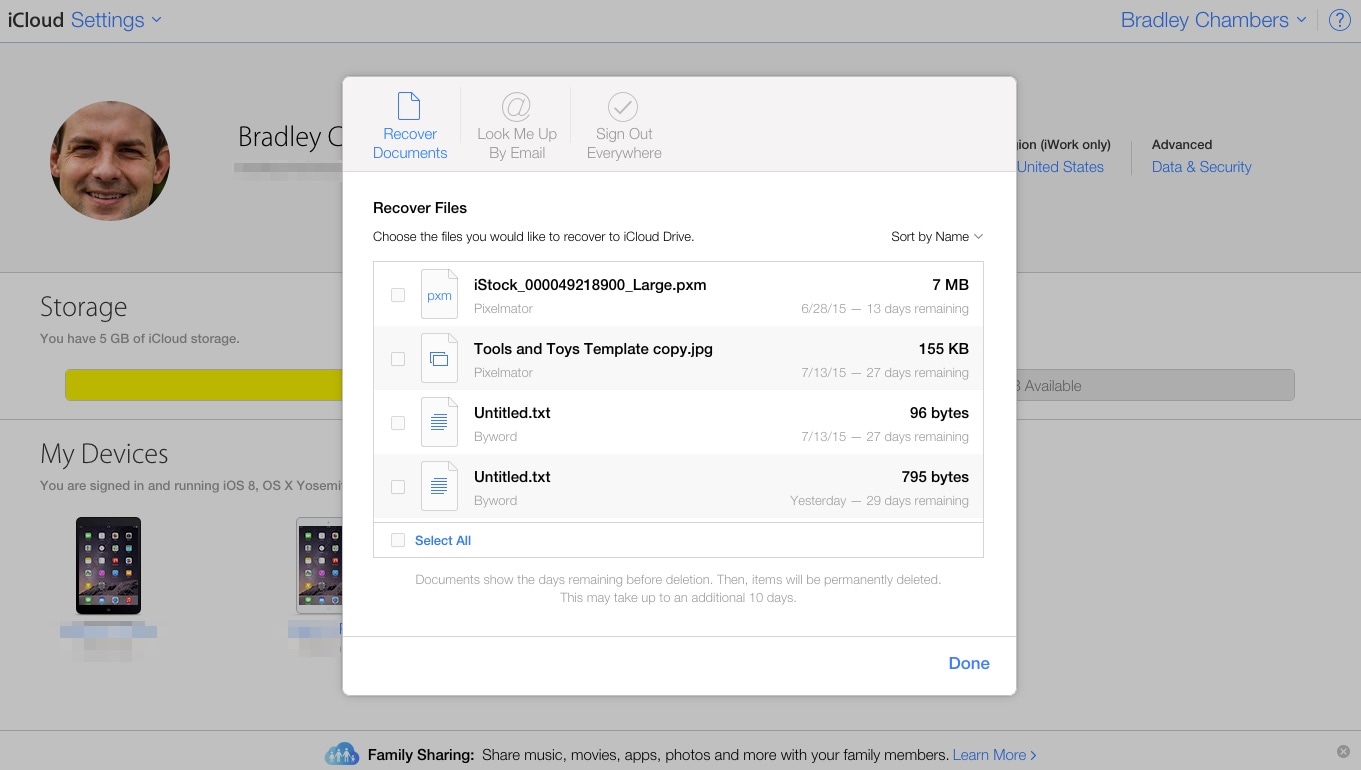 restore from time icloud drive