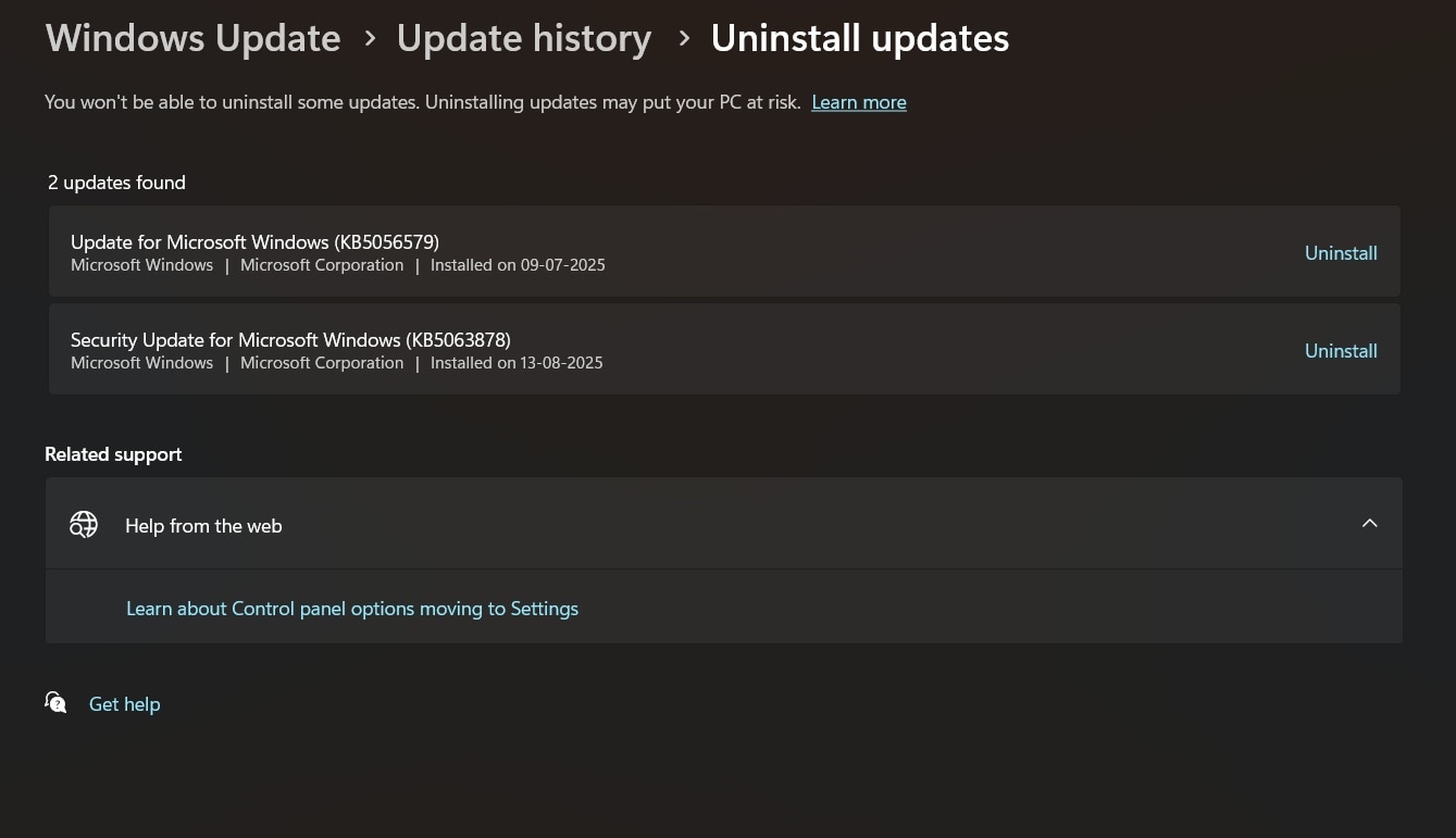 uninstall windows update