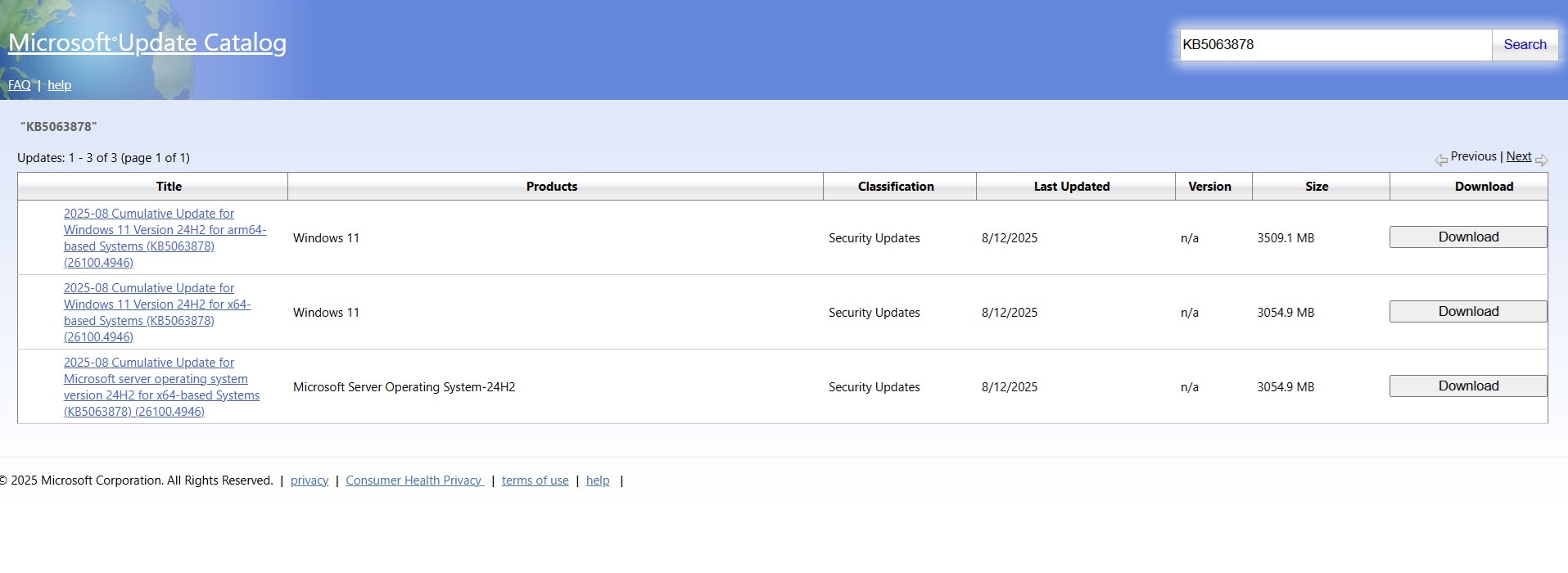 microsoft update catalogue