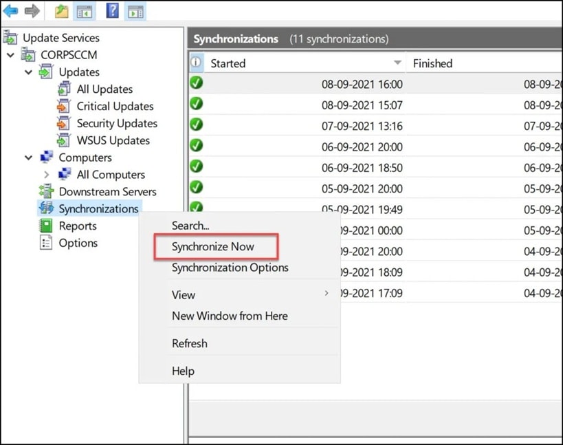 wsus console synchronize now