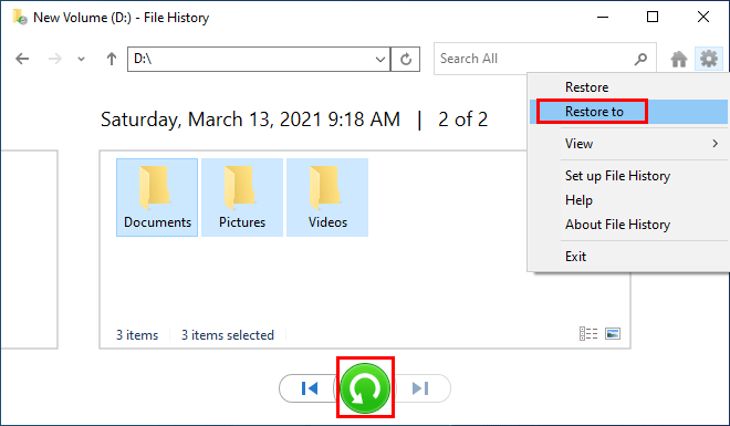 restore windows file history