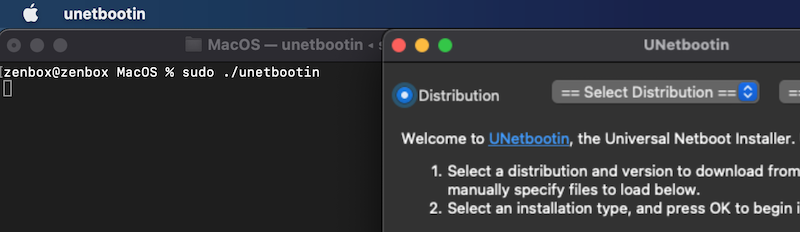 unetbootin launch using sudo terminal
