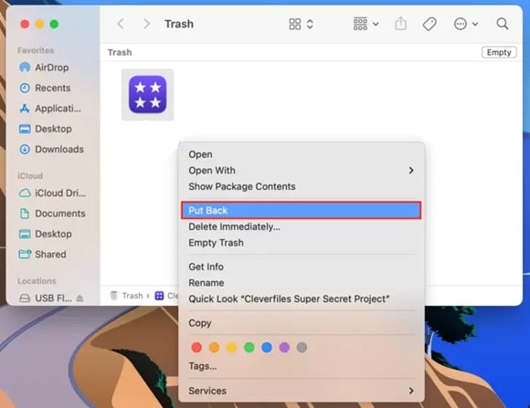 restore from trash bin