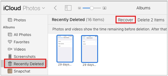 restore photos icloud website