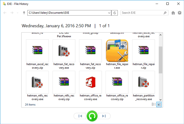restore from windows file history