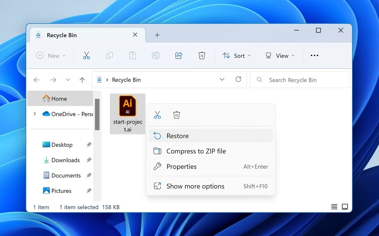 restore from recycle bin