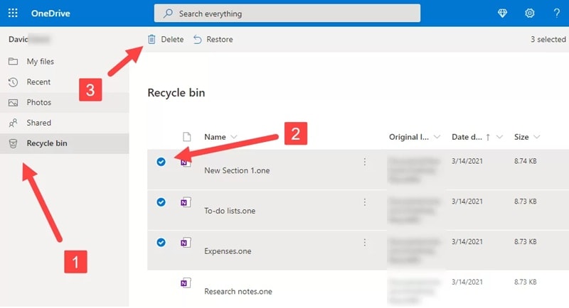 recover from one drive web