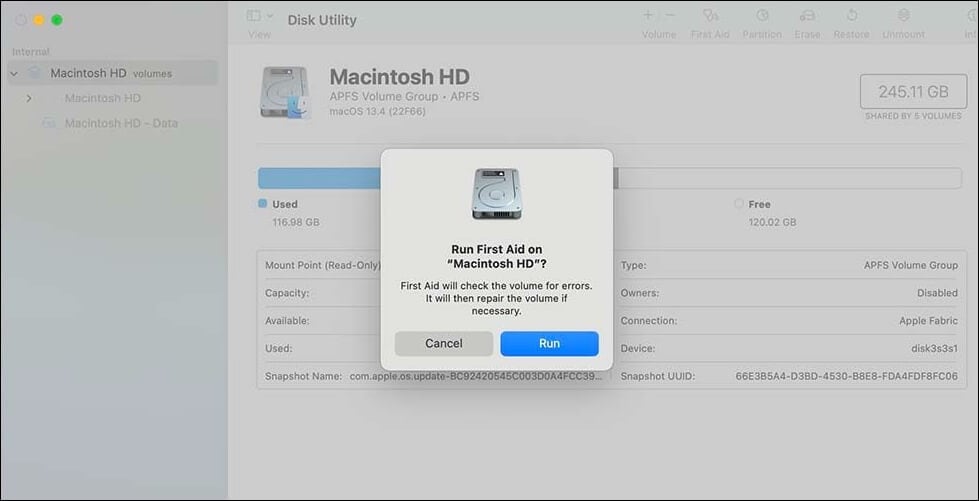 restore using first aid utility