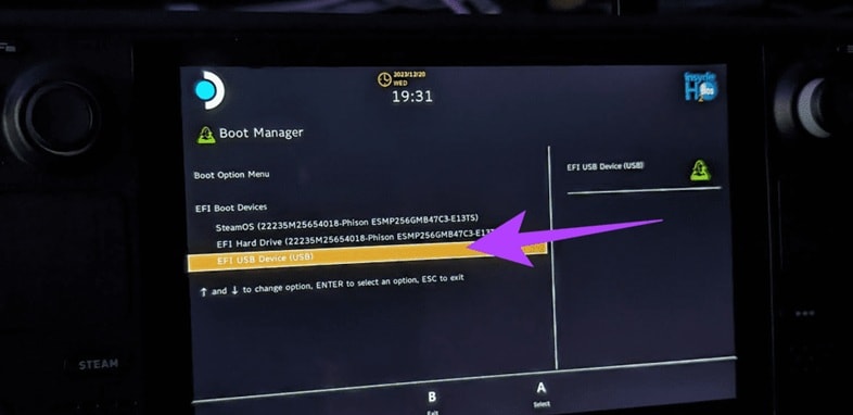 steam deck boot options from usb