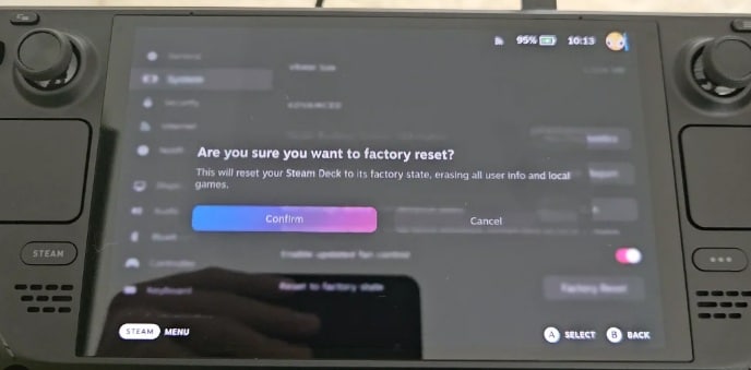 steam deck factory reset