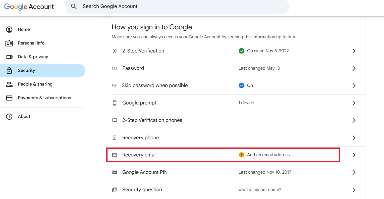 gmail manage your google account
