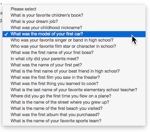 yahoo security questions