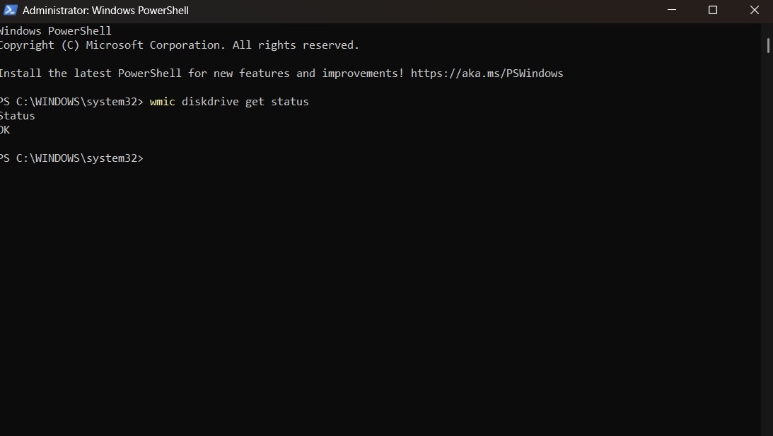 check hard drive status using powershell