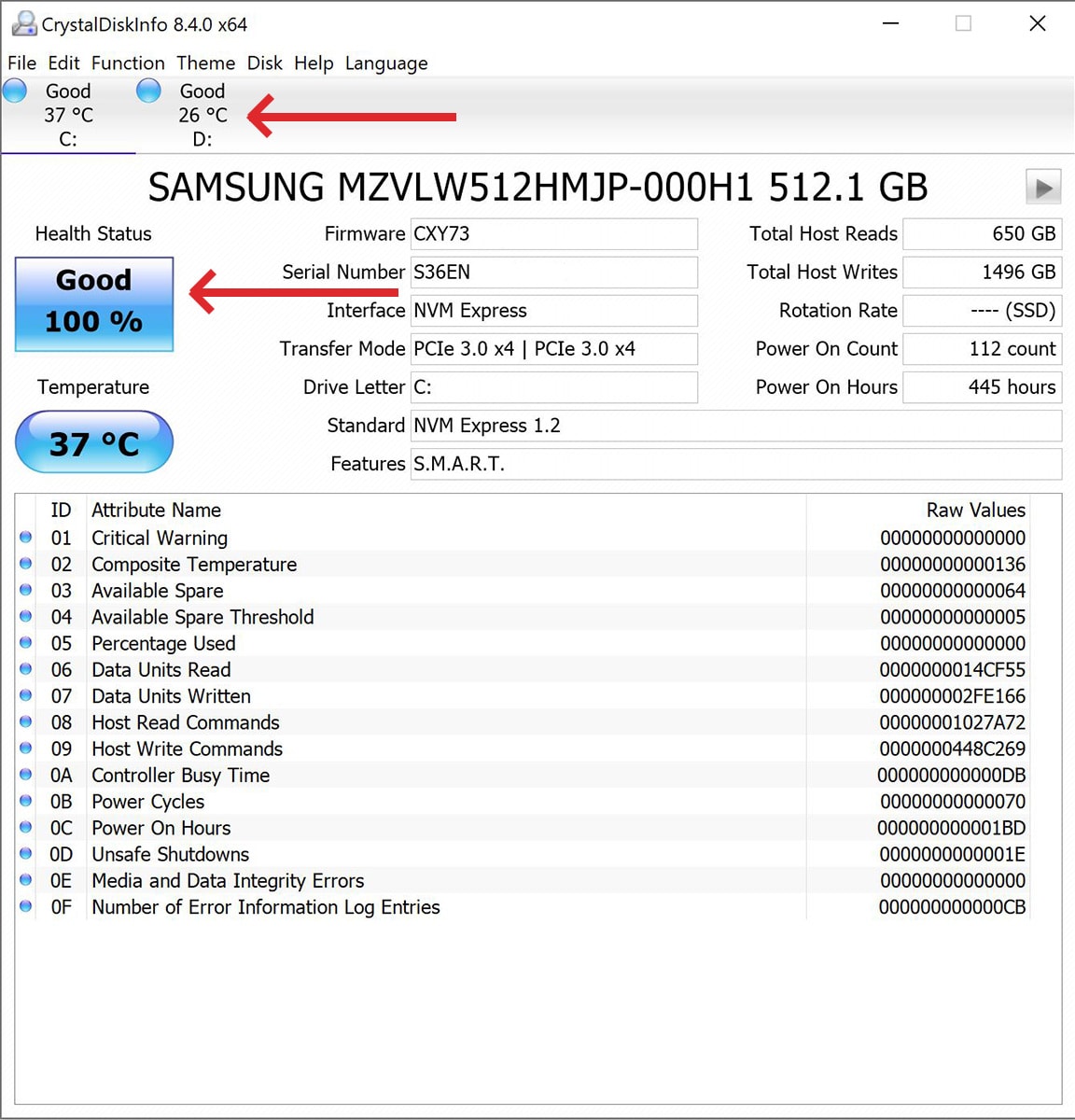check hard drive status using crystal disk info