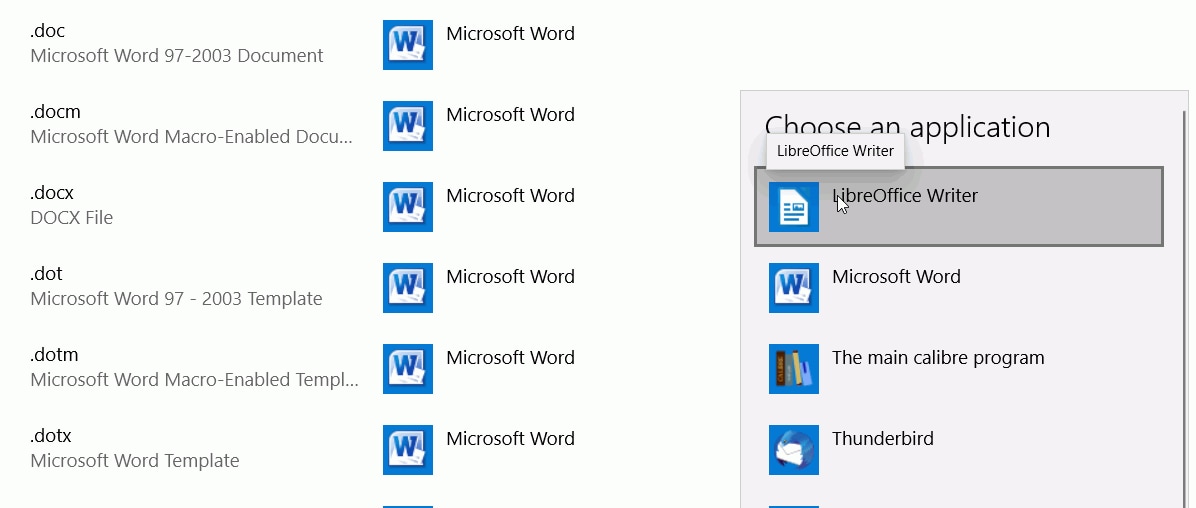 open file using libre office writer