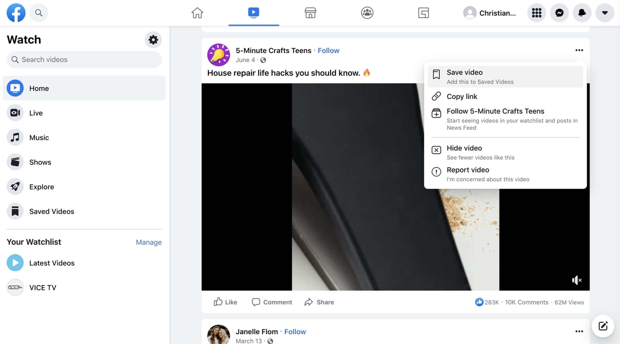 copy facebook video link