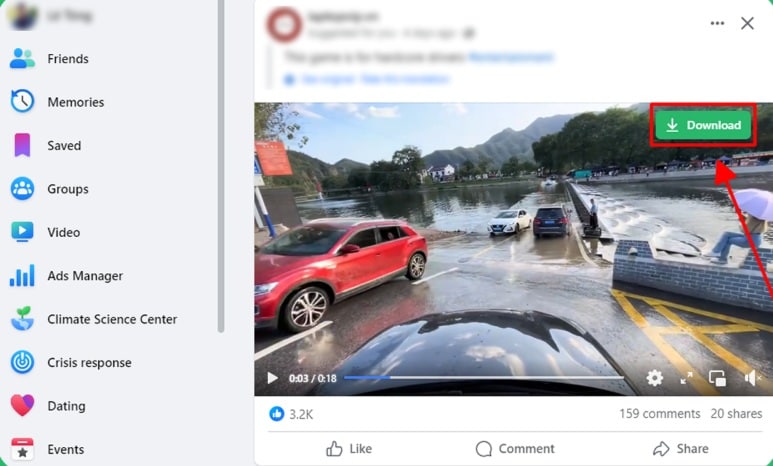 facebook hit download button