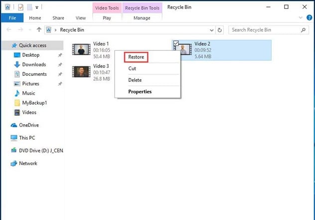 restore from recycle bin