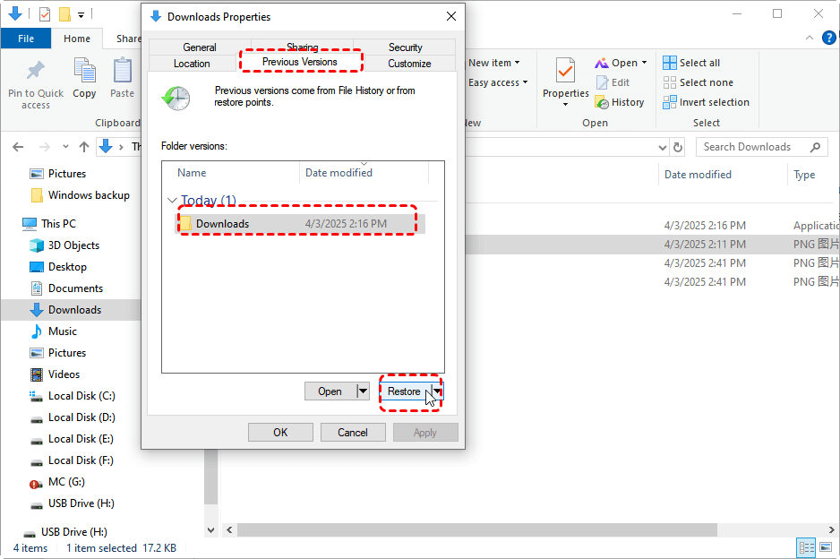 restore previous versions windows
