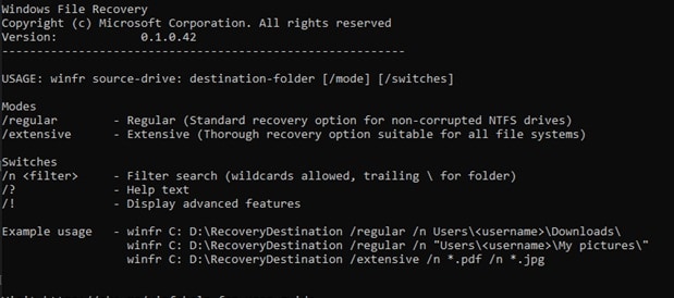 restore using windows file recovery tool
