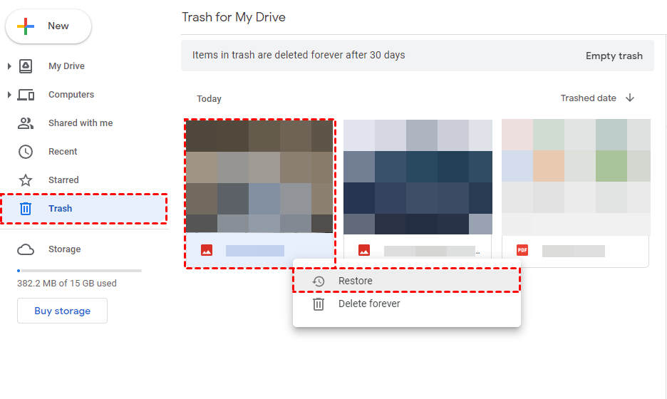 restore deleted videos from google drive trash
