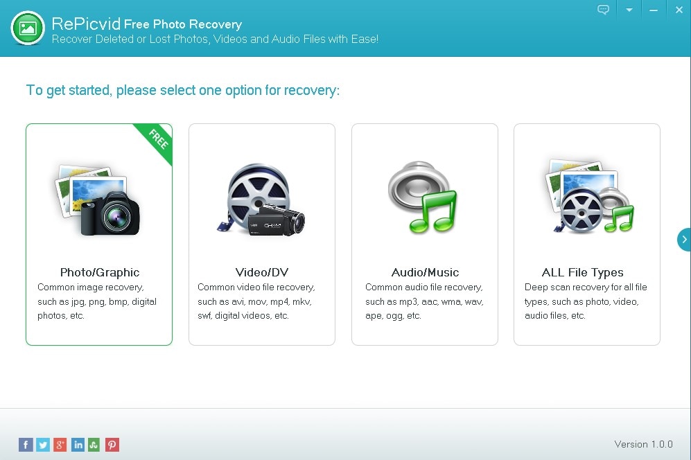 repicvid photo recovery tool select mode