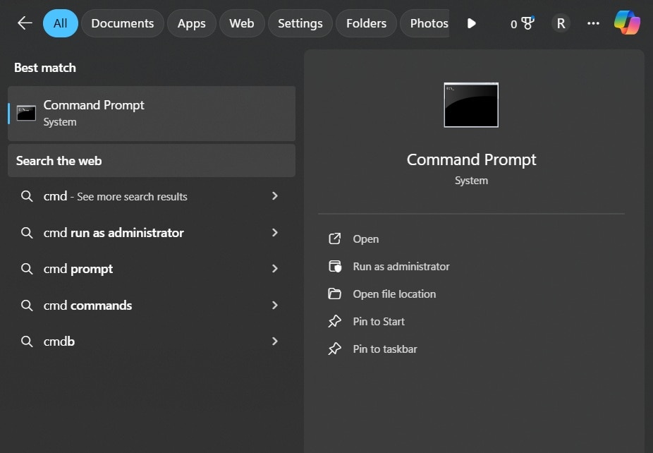 open cmd in admin mode
