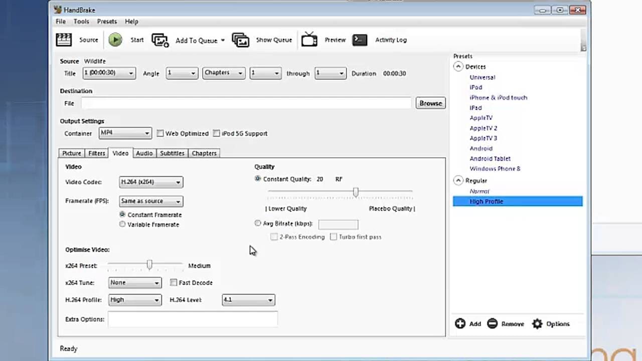 convert mp4 to h264 using handbrake