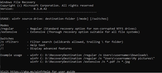 restore files using windows file recovery tool