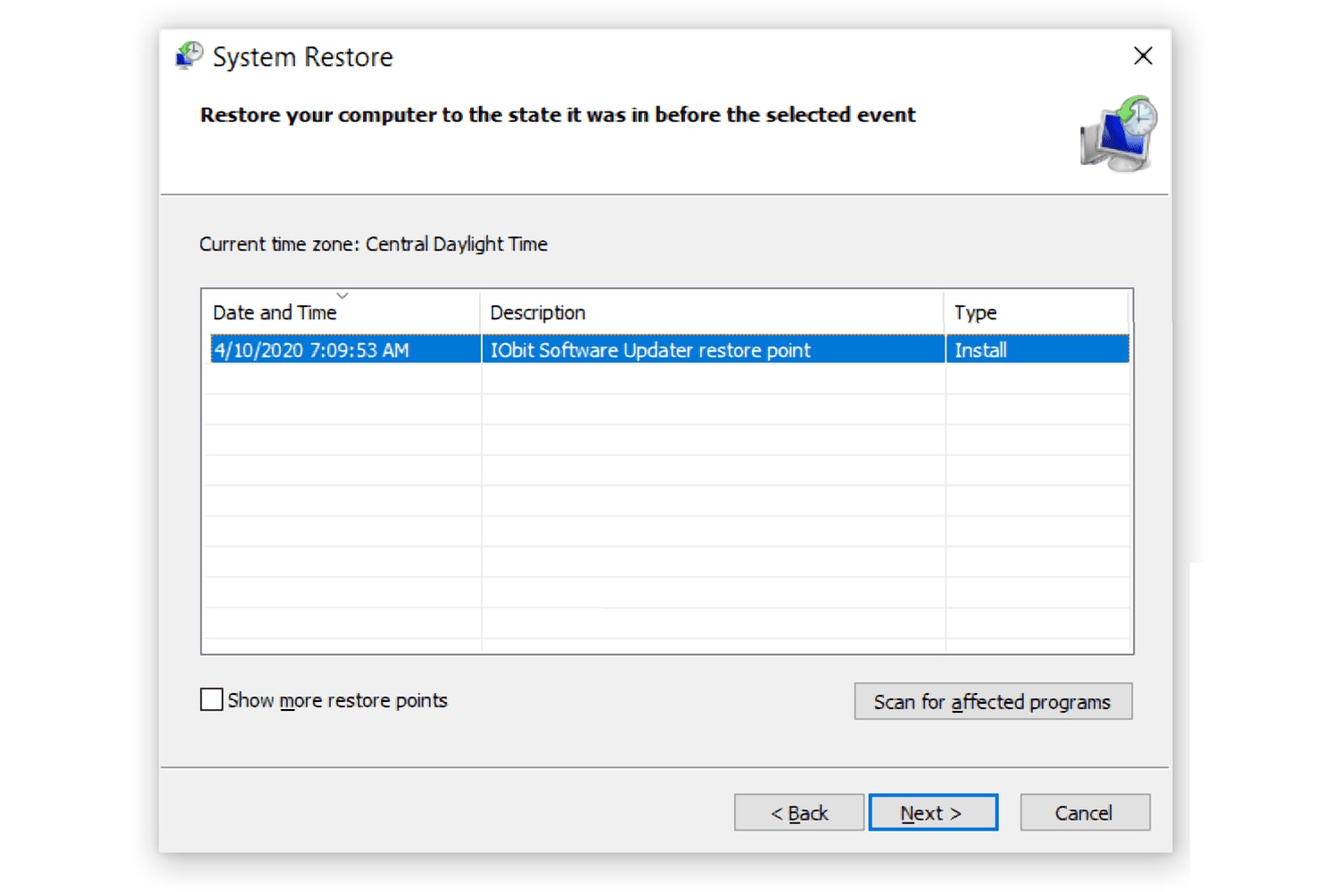 restore files using system restore tool