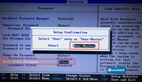set a password via bios settings