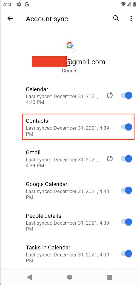 enable contacts sync google settings
