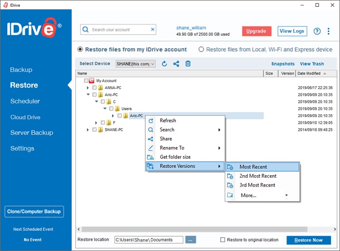 restore from cloud backup service