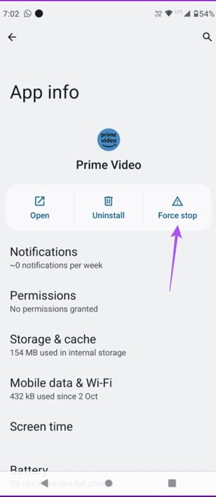 force stop amazon prime video app