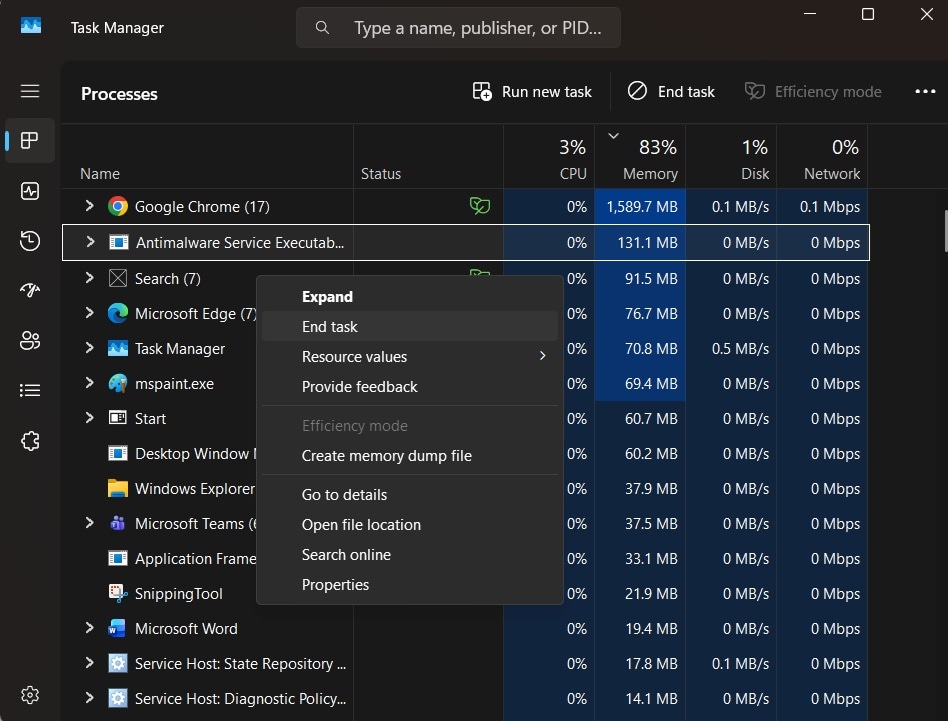 disable conflicting apps task manager
