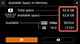 check storage space in camera