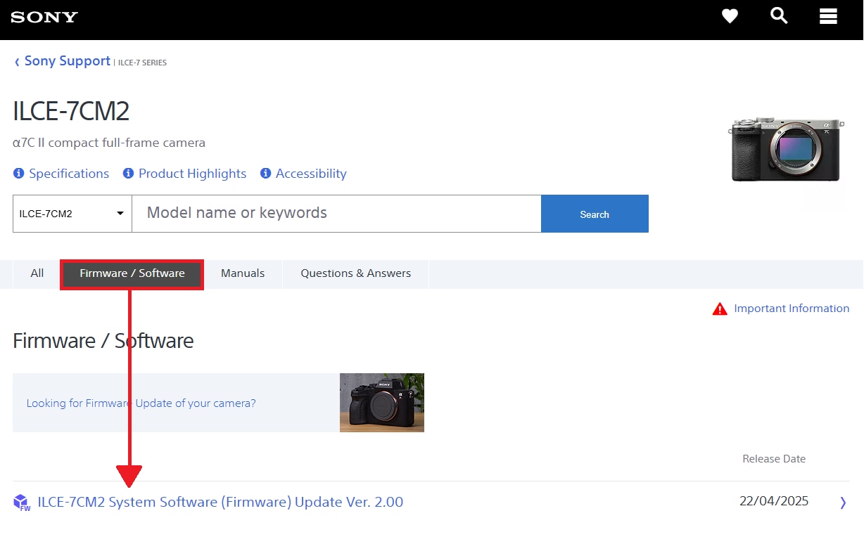 update camera firmware