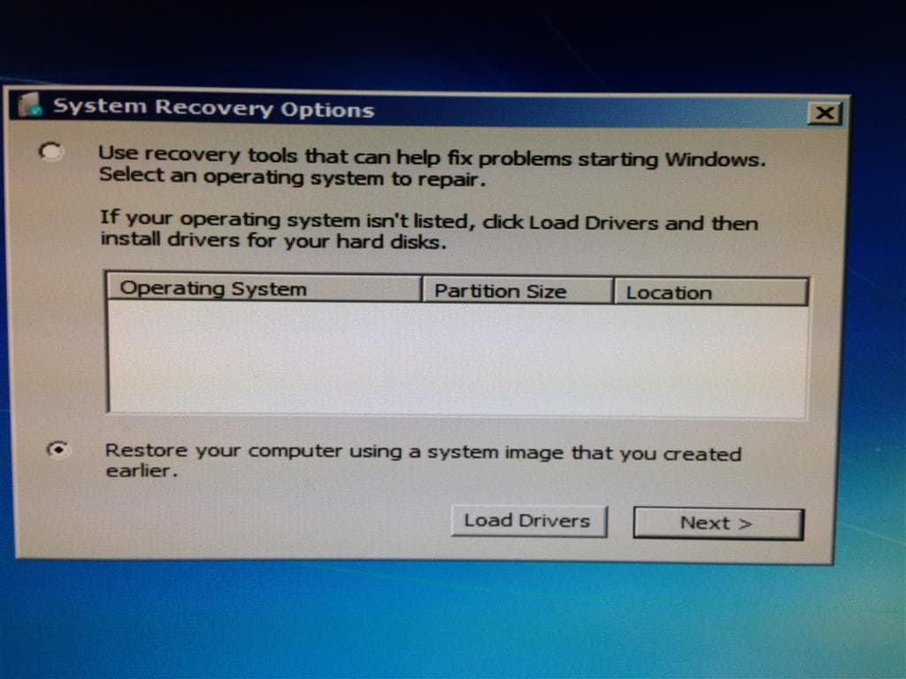 system recovery options
