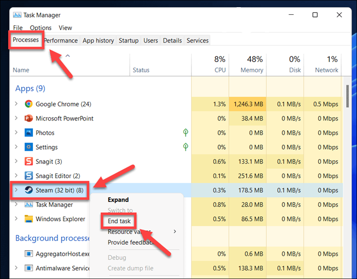 end task steam task manager