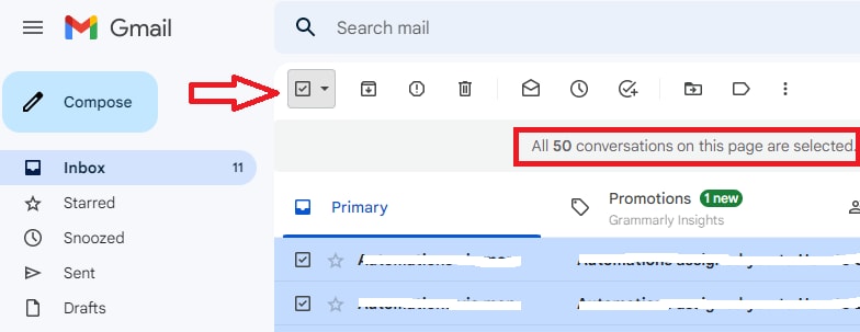 use the select all checkbox