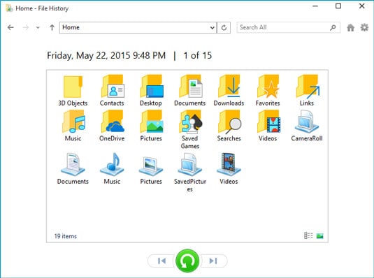 restore files using file history