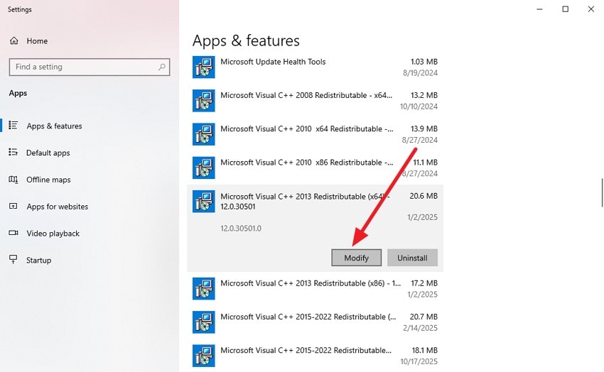 access app press modify