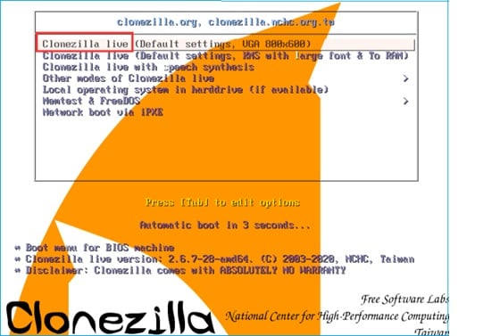 clonezilla load boot device