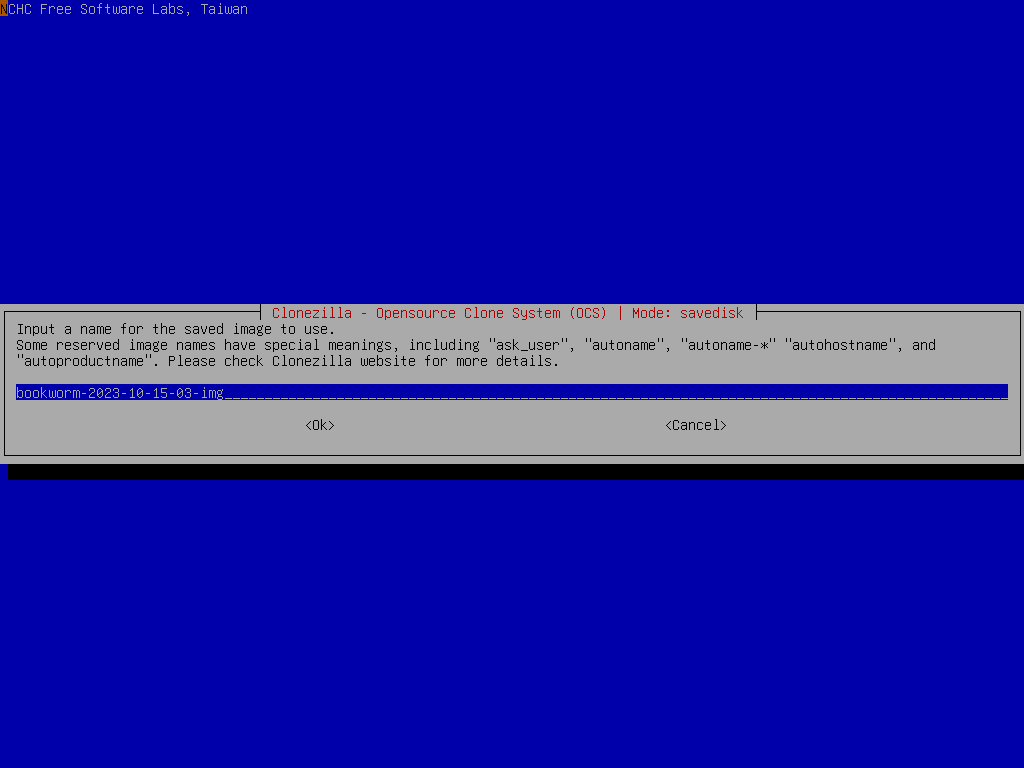 clonezilla select input a name for saved image